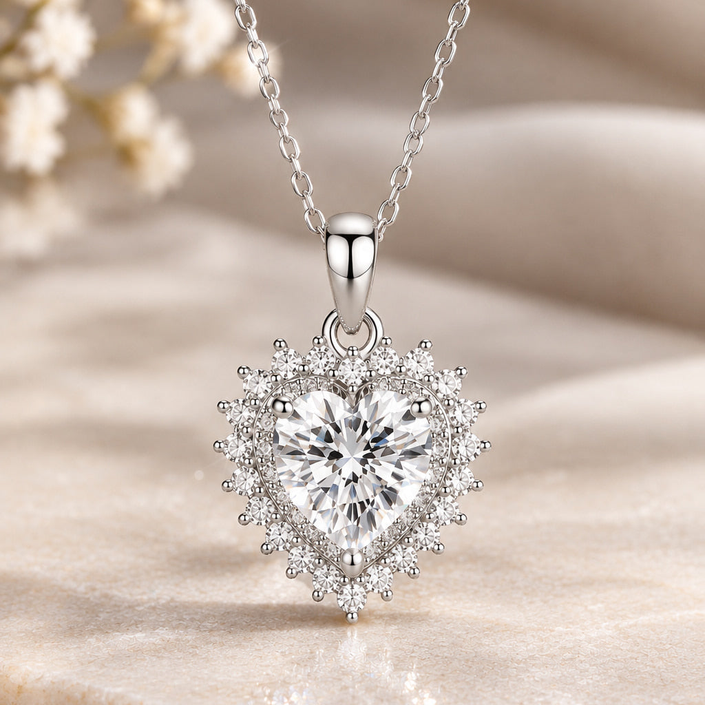 Heart Halo Moissanite Necklace